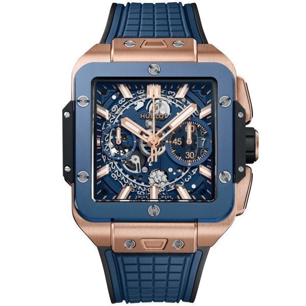 Часы мужские Hublot Square Bang Unico King Gold Blue Ceramic 821.OL.5180.RX