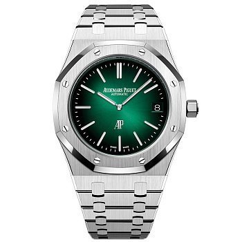 Audemars Piguet Royal Oak “Jumbo” Extra-Thin Platinum and Smoked Green Dial  15202PT.OO.1240PT.01